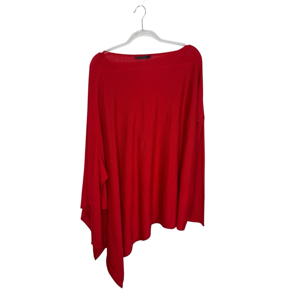 Donna Karan 100% Cashmere Red Draped Sweater Cape Lagenlook Minimalist Size L